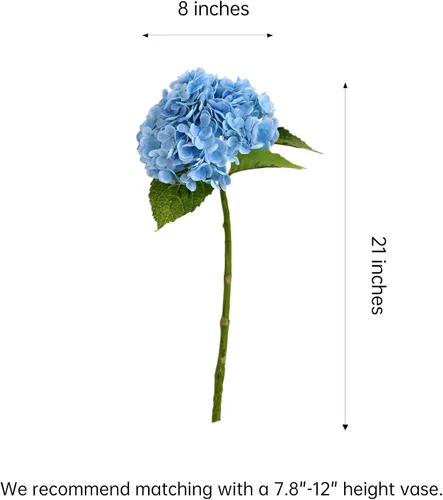 Vista 6 de 4 hortensias artificiales de 21 pulgadas de color azul sintético, flores de hortensias de seda de tacto real con tallos para novia, boda, fiesta