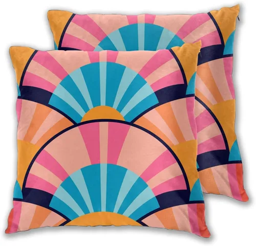 Vista 2 de Pack of 2 Short Plush Throw Pillow Covers 18 X 18 Inch, Retro 70S Orange Yellow Pillow Cover Durable Pillowcases, Square Throw Pillow Covers Couch