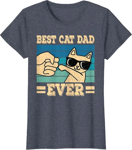 Vista 42 de Best Cat Dad Ever Vintage Funny Cat Lover Retro Men T-Shirt Asphalt Grey