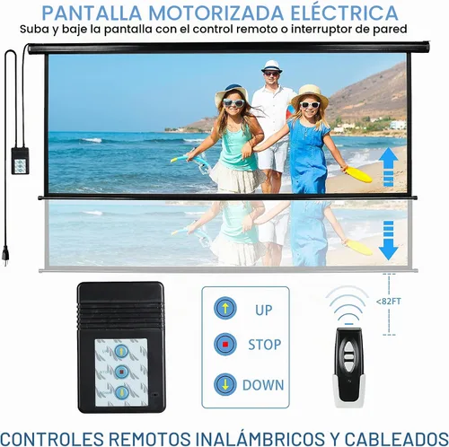 Vista 6 de Kayle Pantalla de proyector motorizada de 110 pulgadas, pantalla de proyección automática diagonal eléctrica, pantalla de películas HD para cine