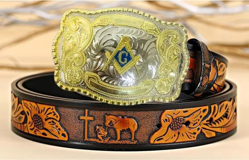 Vista 5 de Hebilla de cinturón con símbolo de masón masónico con hebilla de cinturón de tono dorado, Oro