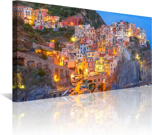 Vista 15 de NAN Wind 3 piezas de lienzo moderno pintura de pared paisaje urbano tradicional puerto mediterráneo mar Cinque Terre Italia costa paisaje impresión
