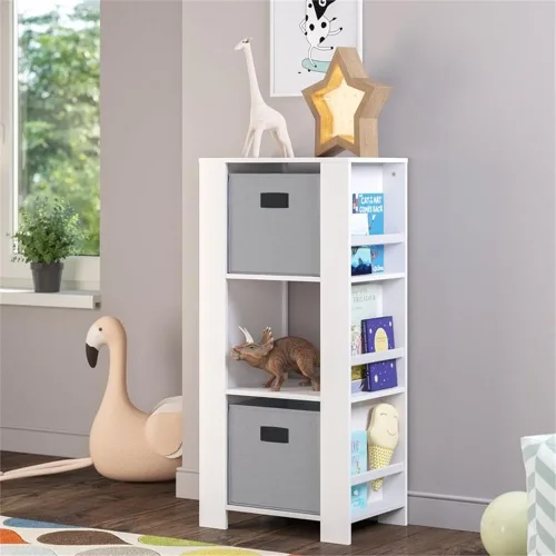 Vista 2 de RiverRidge Book-Nook Tower - Estantería infantil y organizador de almacenamiento de juguetes con 3 cubos y 6 estantes para libros, organizador
