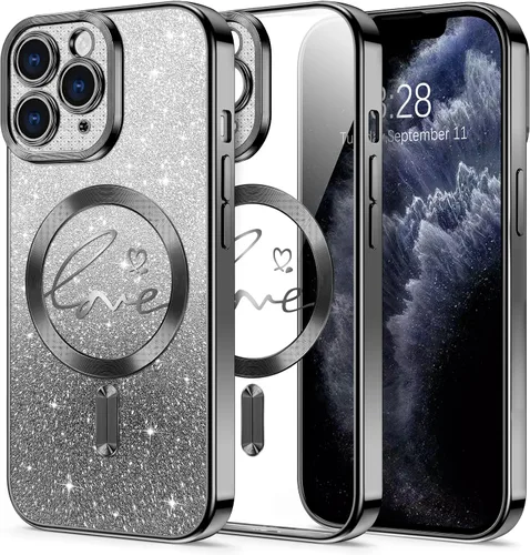 Vista 59 de Hython Funda para iPhone Air con purpurina, compatible con MagSafe Love Heart fundas magnéticas transparentes para teléfono para mujeres y niñas