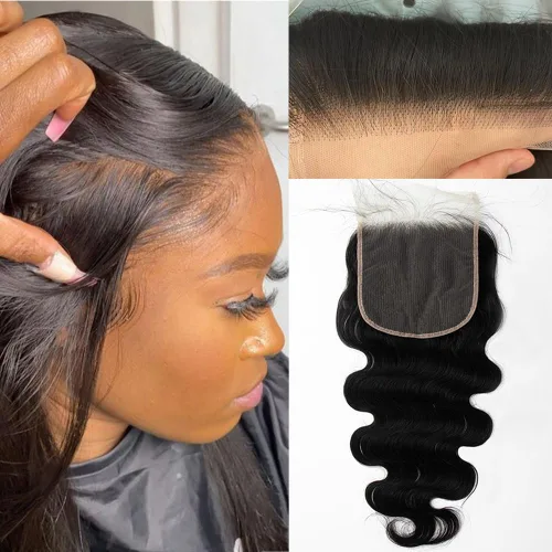Vista 18 de 13x4 Frontal de encaje ondulado del cuerpo, frontal de encaje suizo transparente HD invisible prearrancado con cabello de nacimiento de grado 12A