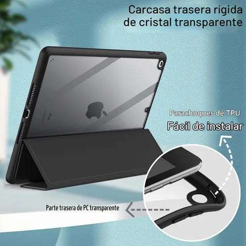 Vista 3 de JETech - Funda para iPad 6ª/5ª generación de 9.7" (2018/2017), color negro Parte trasera transparente transparente, soporte para lápices, cubierta