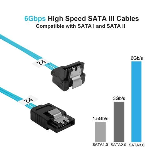 Vista 3 de ADCAUDX Cable SATA-III: 12 pulgadas, paquete de 3 cables delgados SATA en ángulo recto de 90 grados de 6 Gbps en ángulo recto con pestillo