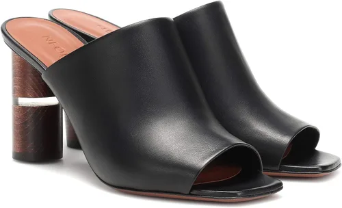 Vista 2 de Neous Women's Black Cerato Leather Sandals High Block Heel Open Toe Mule Pumps