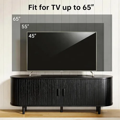 Vista 7 de MXV Soporte de TV moderno de mediados de siglo de 58 pulgadas con puertas correderas, consolas de TV con toma de corriente, centro