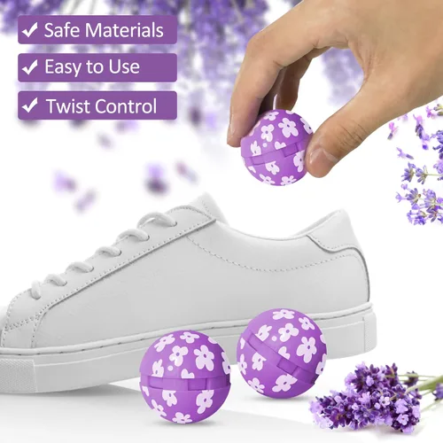 Vista 4 de Scent-Hi - Pelotas desodorantes para tenis de lavanda, paquete de 6 unidades, aroma natural, ambientador de zapatos, bolas giratorias, eliminador