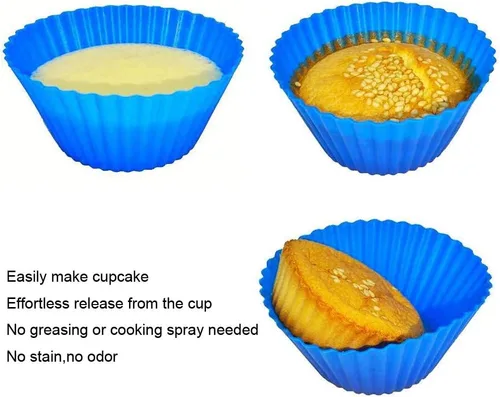 Vista 4 de Moldes de silicona reutilizables para hornear cupcakes, moldes antiadherentes para magdalenas, paquete de 12