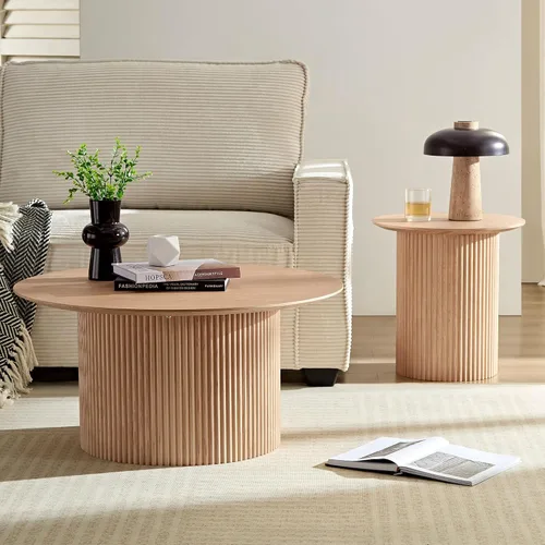 Vista 25 de Mesa auxiliar moderna de madera rústica de 2 niveles, mesas de noche compactas para sala de estar, mesita de noche rectangular minimalista
