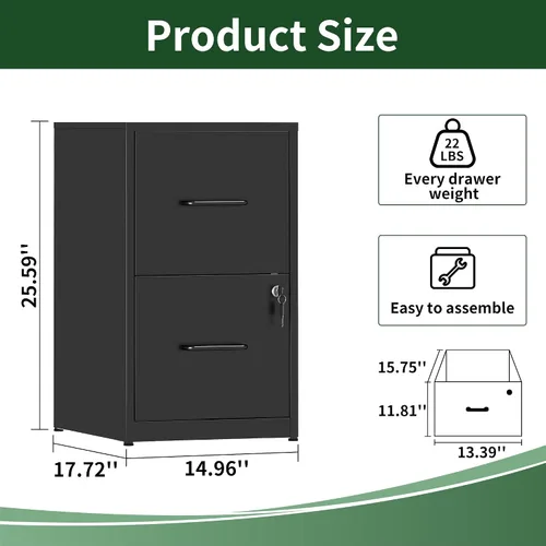 Vista 3 de Archivador de 2 cajones con cerradura, archivador vertical para oficina en casa, gabinete de almacenamiento resistente para tamaño carta, requiere