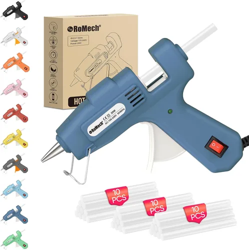 Vista 16 de ROMECH Mini pistola de pegamento caliente de 20 W con set de 30 barras de pegamento, kit de pistola de pegamento caliente de precalentamiento rápido