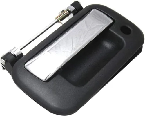 Vista 4 de Manija para puerta trasera Ford F-150 2004-2013 con orificio para llave, bisel negro texturizado con palanca cromada, plástico