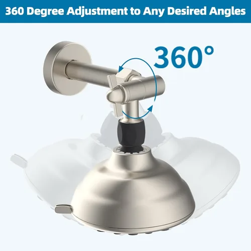 Vista 5 de Hibbent Adaptador de codo de cabezal de ducha de metal, adaptador de cabezal de ducha de latón giratorio ajustable de 360°, extensión de brazo