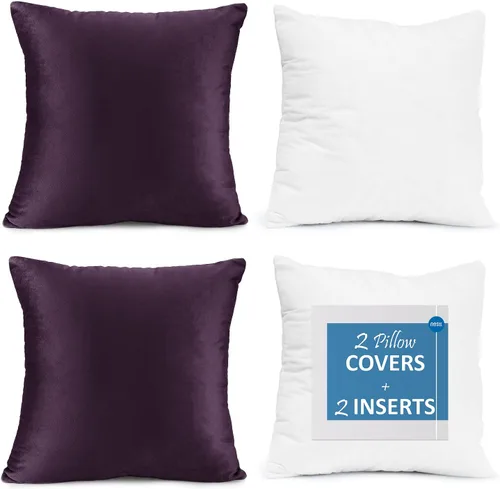 Vista 49 de Nestl Juego de 2 rellenos de almohada con terciopelo suave y sólido, juego de fundas de almohada cuadradas decorativas para sofá, automóvil Azul