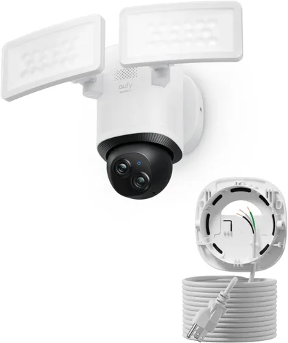 Vista 9 de eufy Security Floodlight - Cámara con cable E340 2pack+Homebase3, cámara de seguridad al aire libre, panorámica e inclinación de 355°, grabación