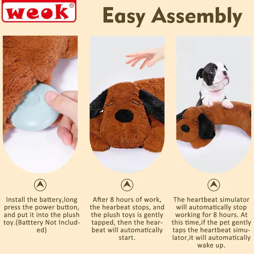 Vista 8 de WEOK Juguete de Latidos del Corazón para Cachorros para Alivio de Ansiedad por Separación, Animal de Peluche con Latidos Ayuda Conductual Calmante
