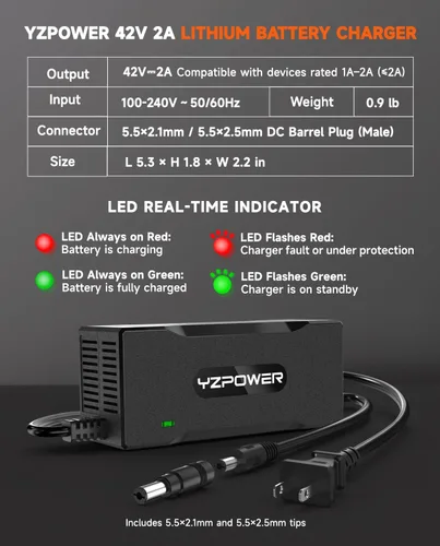 Vista 9 de Cargador rápido de 42 V 2 A para scooter eléctrico de 36 V y Hoverboard - Compatible con Highlander, Dynamo, Helios, Hiboy S2 Pro, KS4, Gotrax
