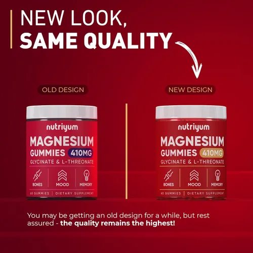 Vista 3 de Gomitas de glicinato de magnesio para adultos y niños – 410 mg de magnesio elemental L-treonato masticables para huesos y apoyo de memoria, estado