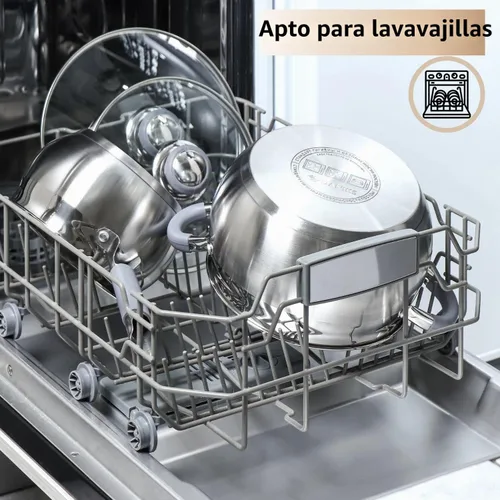 Vista 6 de Daniks - Olla moderna de acero inoxidable con tapa de vidrio, inducción, 2 cuartos, olla apta para lavavajillas, asas a prueba de calor, olla