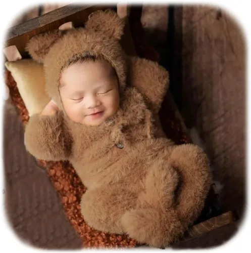 Vista 8 de 2 piezas de accesorios de fotografía para recién nacidos, trajes de fotos para niños, sesiones de fotos de bebé, disfraz de niña con sombrero de oso