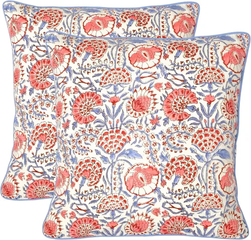 Vista 29 de Ridhi Juego de 2 fundas de almohada decorativas de 16 x 16 pulgadas con estampado de bloques de color azul aguamarina para sala de estar