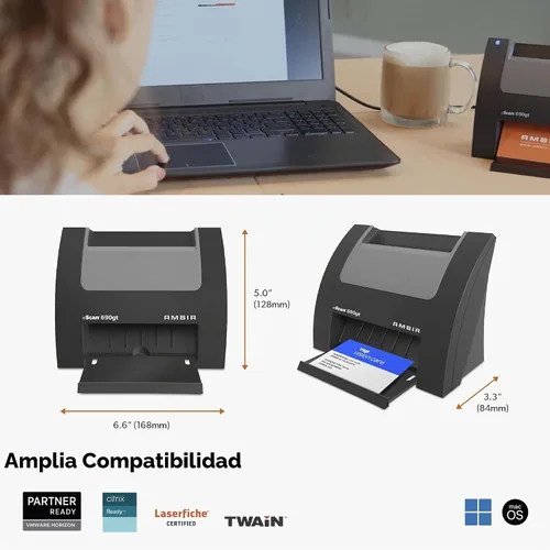 Vista 6 de Ambir nScan 690gt-AS Escáner de Tarjetas Vertical de Alta Velocidad para PC con Windows y MAC