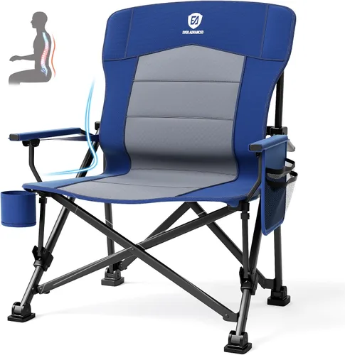 Vista 10 de EVER ADVANCED Oversized Folding Camping Chair for Adults with Adjustable Lumbar Support, Heavy Duty Chair with Side Pockets, Portable Collapsible