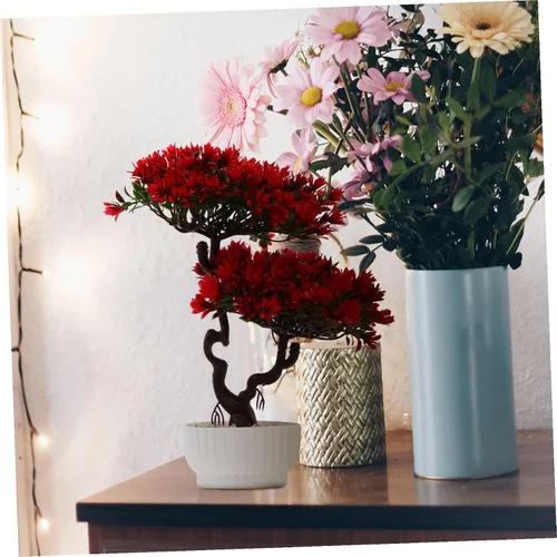 Vista 5 de Yardwe Plantas artificiales, árbol de pino bonsái, planta sintética en maceta, arreglos florales decorativos, decoración de Feng Shui, centros