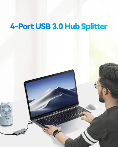 Vista 7 de Hub USB extrendido de múltiples puertos USB 3.0 Hub con transferencia de datos de alta velocidad de 5 Gbps, compatible con Windows, Mac, laptop