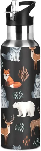 Vista 8 de Cute Animals Fox Wolf Bear Black Insulated Water Bottle 32 Oz, BPA-Free Sports Water Bottle Leakproof Water Bottles