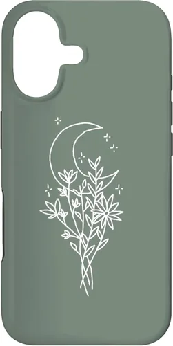 Vista 32 de Funda botánica de flores silvestres para iPhone 16 verde salvia