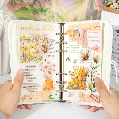 Vista 7 de 60 piezas de calcomanías holográficas de abejas de jardín para niñas estéticas – Calcomanías transparentes de abejas, florales, de panal