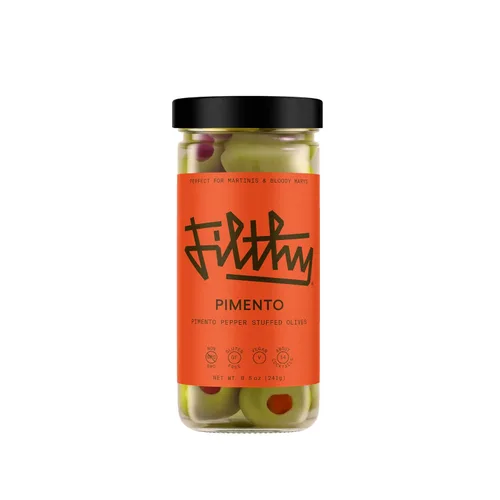Vista 10 de Aceitunas rellenas de pimiento Filthy Pepper, guarnición premium para cócteles, aceitunas rellenas de pimiento Piri Piri, sin OMG, sin gluten