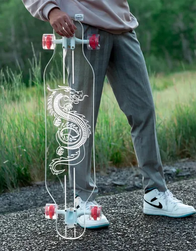 Vista 15 de GHOST BOARDS Clear Longboard Skateboard - Transparent Acrylic Long Boards with Light-Up LED Wheels for Smooth Rides - Ride The Streets in Style with