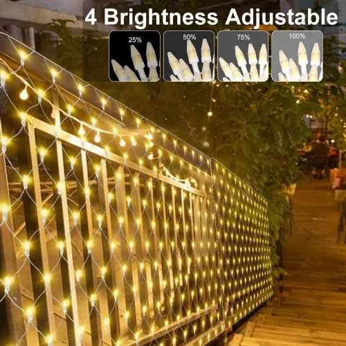 Vista 7 de Luz de Red Navideña para Exteriores, 5 pies x 5 pies, 100 luces LED de malla, operadas por batería, luces de red de Navidad conectables e