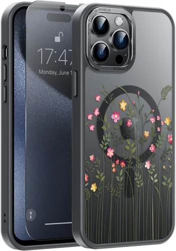 Vista 57 de Goodon para iPhone 15 Pro Max con protector de pantalla de privacidad, compatible con Magsafe, funda translúcida mate a prueba de golpes - Linda