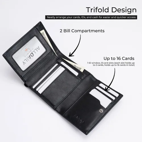 Vista 2 de Alldaily Billetera pequeña con bloqueo RFID, billetera delgada para tarjetas de crédito con bolsillo con cremallera, Negro -, Compacto