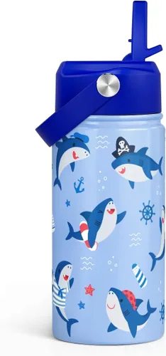 Vista 26 de SANDJEST Botella de Agua para Niños con Tapa de Pajita - 12 Oz Botella de Acero Inoxidable Aislada con Dibujo de Animales para Niños y Niñas - Taza