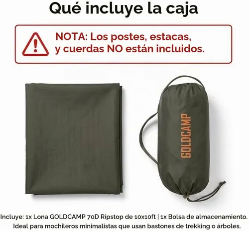 Vista 6 de Lona de camping GOLDCAMP 70D PU15000mm impermeable con protección UV50+ (10 x 10 pies)