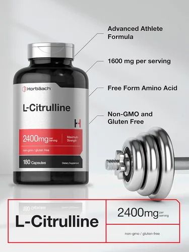 Vista 3 de Horbaach L Citrulina Suplemento para hombres y mujeres 2400 mg 180 cápsulas Máxima fuerza y forma libre Sin OMG, sin gluten