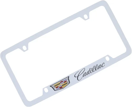 Vista 4 de Cadillac con Crest marco de matrícula de zinc con acabado negro brillante (2 agujeros)