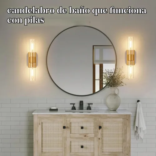 Vista 8 de SANTOSTOCK Juego de 2 apliques de pared dorados operados por batería con control remoto, 12000mAh luces de pared recargables, lámparas de pared