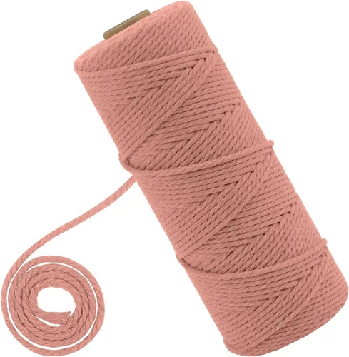 Vista 16 de CAMAL Cordón de macramé de 0.079 pulgadas x 109 yardas, cuerda de color trenzado de 3 hebras de algodón natural para tejer, atrapasueños, colgar