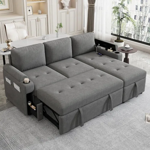 Vista 13 de JIVOIT Sofá modular modular de 93.7 pulgadas con otomana móvil, moderno en forma de U, sofá cama en forma de L con reposabrazos de almacenamiento