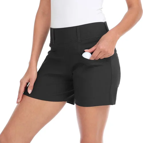 Vista 4 de LRD Pantalones cortos de golf para mujer, entrepierna de 5 pulgadas, de secado rápido, elásticos, con bolsillos