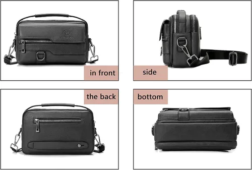 Vista 3 de FSD. WG Small Leather Sling Shoulder Bag for Men, Messenger Pack, Black, One Size, 9 x 4 x6