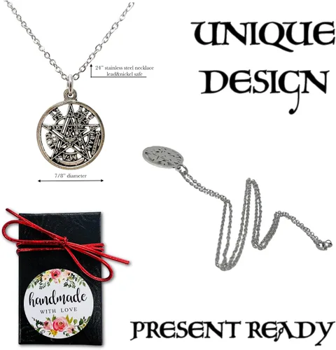 Vista 12 de Collar de estrella de protección celta, sanación mágica, amuleto de bruja pagana, pentagrama, pentagrama, joyería para mujer